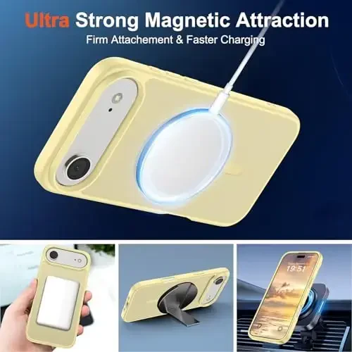 SUPFINE Magnetic for iPhone Air Case (MagSafe bilan mos) (Harbiy darajadagi tushishdan himoya) Yengil yarim shaffof matli zarbga chidamli, barmoq izlariga qarshi telefon qopqog'i 17 Air,Sariq sariyog' uchun - 5