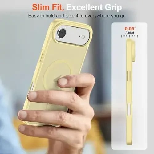 SUPFINE Magnetic for iPhone Air Case (MagSafe bilan mos) (Harbiy darajadagi tushishdan himoya) Yengil yarim shaffof matli zarbga chidamli, barmoq izlariga qarshi telefon qopqog'i 17 Air,Sariq sariyog' uchun - 7