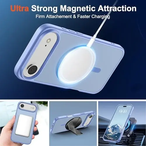 SUPFINE Magnetic for iPhone Air Case (MagSafe bilan mos) (Harbiy darajadagi tushishdan himoya) Yupqa yarim shaffof mat zarbga chidamli, barmoq izlariga qarshi telefon qopqog'i 17 Air, Moviy Binafsha - 5