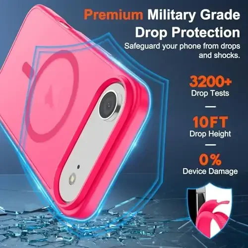 SUPFINE Magnetic for iPhone Air Case (MagSafe bilan mos) (Harbiy standartdagi tushishdan himoya) Yupqa shaffof mato zarbga chidamli barmoq izlariga qarshi telefon qopqog'i 17 Air, Hot Pink uchun - 3