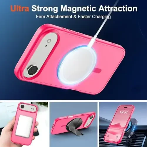 SUPFINE Magnetic for iPhone Air Case (MagSafe bilan mos) (Harbiy standartdagi tushishdan himoya) Yupqa shaffof mato zarbga chidamli barmoq izlariga qarshi telefon qopqog'i 17 Air, Hot Pink uchun - 5