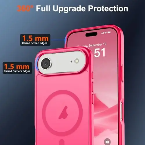 SUPFINE Magnetic for iPhone Air Case (MagSafe bilan mos) (Harbiy standartdagi tushishdan himoya) Yupqa shaffof mato zarbga chidamli barmoq izlariga qarshi telefon qopqog'i 17 Air, Hot Pink uchun - 4