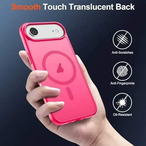 SUPFINE Magnetic for iPhone Air Case (MagSafe bilan mos) (Harbiy standartdagi tushishdan himoya) Yupqa shaffof mato zarbga chidamli barmoq izlariga qarshi telefon qopqog'i 17 Air, Hot Pink uchun - 6