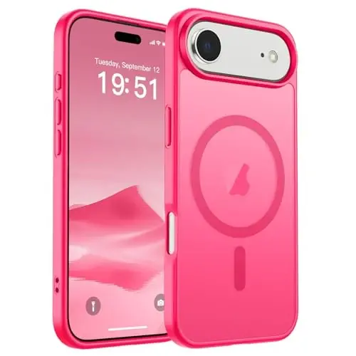 SUPFINE Magnetic for iPhone Air Case (MagSafe bilan mos) (Harbiy standartdagi tushishdan himoya) Yupqa shaffof mato zarbga chidamli barmoq izlariga qarshi telefon qopqog'i 17 Air, Hot Pink uchun 