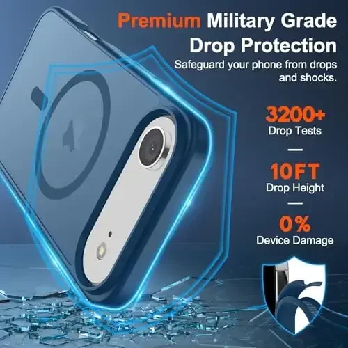 SUPFINE Magnetic for iPhone Air Case (MagSafe bilan mos) (Harbiy standartga mos tushishdan himoya) Yupqa yarim shaffof mat zarbga chidamli, barmoq izlariga qarshi telefon qopqog'i 17 Air, to'q ko'k - 3