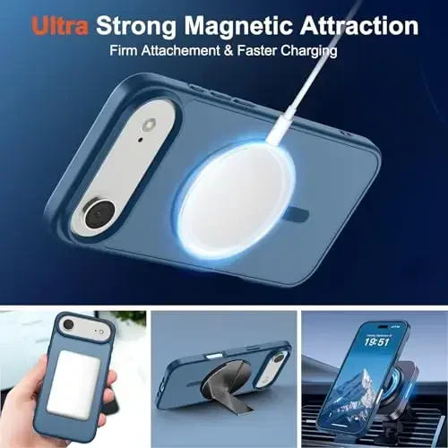SUPFINE Magnetic for iPhone Air Case (MagSafe bilan mos) (Harbiy standartga mos tushishdan himoya) Yupqa yarim shaffof mat zarbga chidamli, barmoq izlariga qarshi telefon qopqog'i 17 Air, to'q ko'k - 5