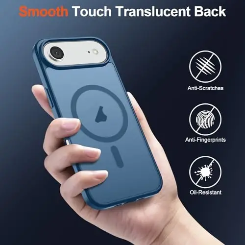 SUPFINE Magnetic for iPhone Air Case (MagSafe bilan mos) (Harbiy standartga mos tushishdan himoya) Yupqa yarim shaffof mat zarbga chidamli, barmoq izlariga qarshi telefon qopqog'i 17 Air, to'q ko'k - 6