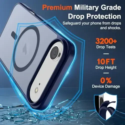 SUPFINE Magnetic for iPhone Air Case (MagSafe bilan mos keladi) (Harbiy darajadagi tushishdan himoya) Yupqa shaffof matli zarbga chidamli, barmoq izlariga qarshi telefon qopqog'i 17 Air, to'q ko'k uchun - 3