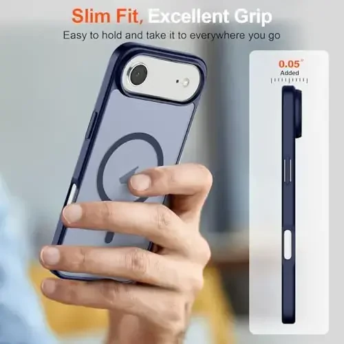 SUPFINE Magnetic for iPhone Air Case (MagSafe bilan mos keladi) (Harbiy darajadagi tushishdan himoya) Yupqa shaffof matli zarbga chidamli, barmoq izlariga qarshi telefon qopqog'i 17 Air, to'q ko'k uchun - 7