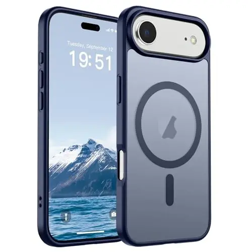 SUPFINE Magnetic for iPhone Air Case (MagSafe bilan mos keladi) (Harbiy darajadagi tushishdan himoya) Yupqa shaffof matli zarbga chidamli, barmoq izlariga qarshi telefon qopqog'i 17 Air, to'q ko'k uchun - SUPFINE