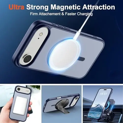 SUPFINE Magnetic for iPhone Air Case (MagSafe bilan mos keladi) (Harbiy darajadagi tushishdan himoya) Yupqa shaffof matli zarbga chidamli, barmoq izlariga qarshi telefon qopqog'i 17 Air, to'q ko'k uchun - 5