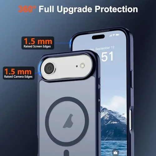 SUPFINE Magnetic for iPhone Air Case (MagSafe bilan mos keladi) (Harbiy darajadagi tushishdan himoya) Yupqa shaffof matli zarbga chidamli, barmoq izlariga qarshi telefon qopqog'i 17 Air, to'q ko'k uchun - 4