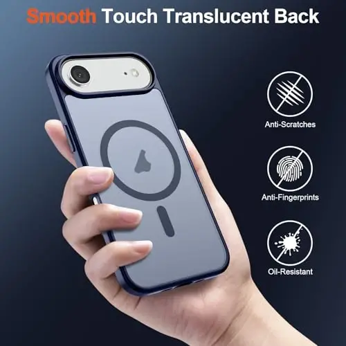 SUPFINE Magnetic for iPhone Air Case (MagSafe bilan mos keladi) (Harbiy darajadagi tushishdan himoya) Yupqa shaffof matli zarbga chidamli, barmoq izlariga qarshi telefon qopqog'i 17 Air, to'q ko'k uchun - 6