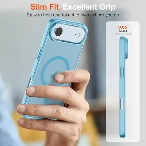 SUPFINE Magnetic for iPhone Air Case (MagSafe bilan mos keladi) (Harbiy darajadagi tushishdan himoya) Yupqa yarim shaffof mat zarbga chidamli, barmoq izlariga qarshi telefon qopqog'i 17 Air,Och ko'k uchun - 7