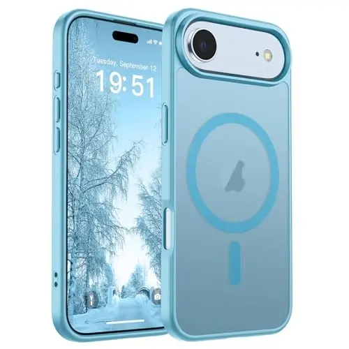 SUPFINE Magnetic for iPhone Air Case (MagSafe bilan mos keladi) (Harbiy darajadagi tushishdan himoya) Yupqa yarim shaffof mat zarbga chidamli, barmoq izlariga qarshi telefon qopqog'i 17 Air,Och ko'k uchun 