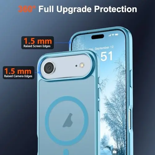 SUPFINE Magnetic for iPhone Air Case (MagSafe bilan mos keladi) (Harbiy darajadagi tushishdan himoya) Yupqa yarim shaffof mat zarbga chidamli, barmoq izlariga qarshi telefon qopqog'i 17 Air,Och ko'k uchun - 4