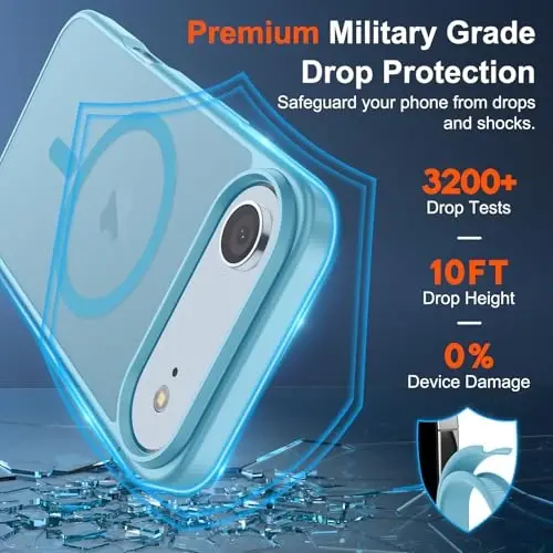 SUPFINE Magnetic for iPhone Air Case (MagSafe bilan mos keladi) (Harbiy darajadagi tushishdan himoya) Yupqa yarim shaffof mat zarbga chidamli, barmoq izlariga qarshi telefon qopqog'i 17 Air,Och ko'k uchun - 3
