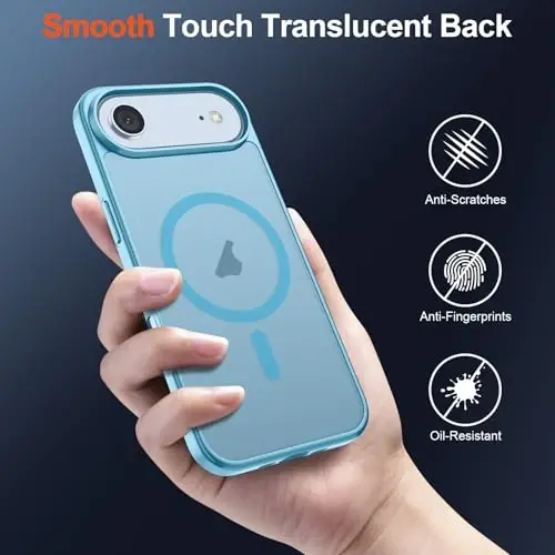 SUPFINE Magnetic for iPhone Air Case (MagSafe bilan mos keladi) (Harbiy darajadagi tushishdan himoya) Yupqa yarim shaffof mat zarbga chidamli, barmoq izlariga qarshi telefon qopqog'i 17 Air,Och ko'k uchun - 6