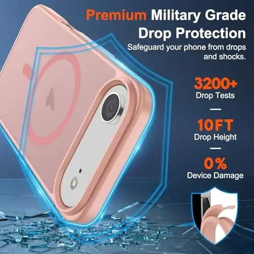 SUPFINE Magnetic for iPhone Air Case (MagSafe bilan mos keladi) (Harbiy darajadagi tushishdan himoya) Yupqa yarim shaffof mato zarbga chidamli barmoq izlariga qarshi telefon qopqog'i 2025, Pushti - 2