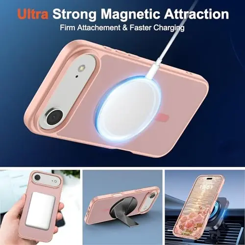 SUPFINE Magnetic for iPhone Air Case (MagSafe bilan mos keladi) (Harbiy darajadagi tushishdan himoya) Yupqa yarim shaffof mato zarbga chidamli barmoq izlariga qarshi telefon qopqog'i 2025, Pushti - 4