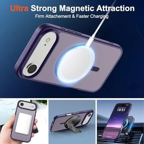 SUPFINE Magnetic for iPhone Air Case (MagSafe bilan mos)(Harbiy standartdagi zarbadan himoya) Yupqa yarim shaffof mat zarbga chidamli barmoq izlariga qarshi telefon qopqog'i 17 Air, To'q binafsha uchun - 5