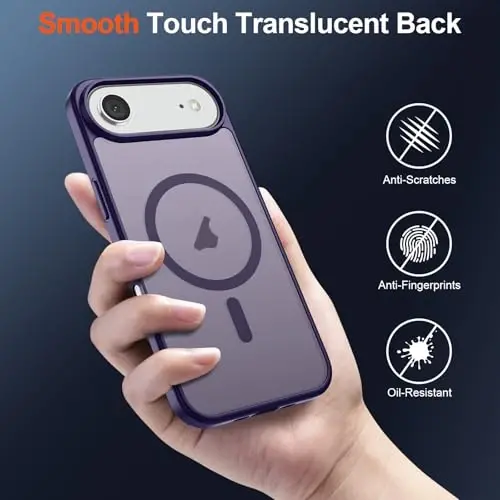 SUPFINE Magnetic for iPhone Air Case (MagSafe bilan mos)(Harbiy standartdagi zarbadan himoya) Yupqa yarim shaffof mat zarbga chidamli barmoq izlariga qarshi telefon qopqog'i 17 Air, To'q binafsha uchun - 6