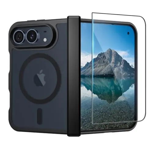 SUPFINE Magnetic for iPhone Duo Case Black with Full Hinge Potection | With Screen Protector, Translucent Matte, Compatible with MagSafe, Military Grade Drop Proof, Rugged Shockproof Protective - 1