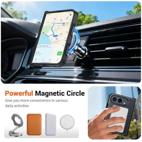 SUPFINE Magnetic for iPhone Duo Case Black with Full Hinge Potection | With Screen Protector, Translucent Matte, Compatible with MagSafe, Military Grade Drop Proof, Rugged Shockproof Protective - 3