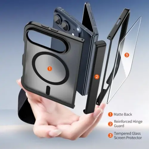 SUPFINE Magnetic for iPhone Duo Case Black with Full Hinge Potection | With Screen Protector, Translucent Matte, Compatible with MagSafe, Military Grade Drop Proof, Rugged Shockproof Protective - 4