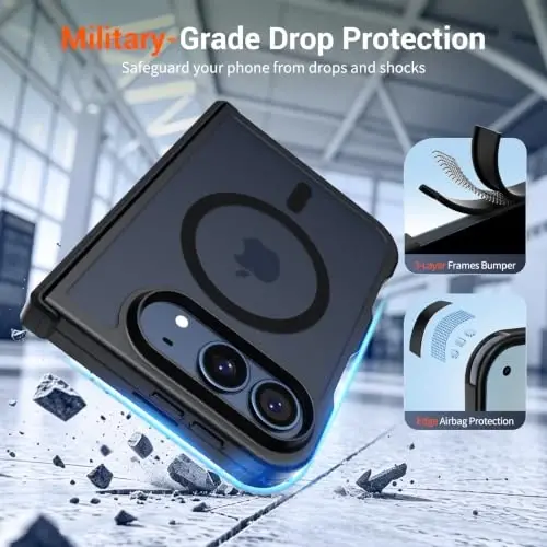 SUPFINE Magnetic for iPhone Duo Case Black with Full Hinge Potection | With Screen Protector, Translucent Matte, Compatible with MagSafe, Military Grade Drop Proof, Rugged Shockproof Protective - 5