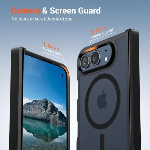 SUPFINE Magnetic for iPhone Duo Case Black with Full Hinge Potection | With Screen Protector, Translucent Matte, Compatible with MagSafe, Military Grade Drop Proof, Rugged Shockproof Protective - 6