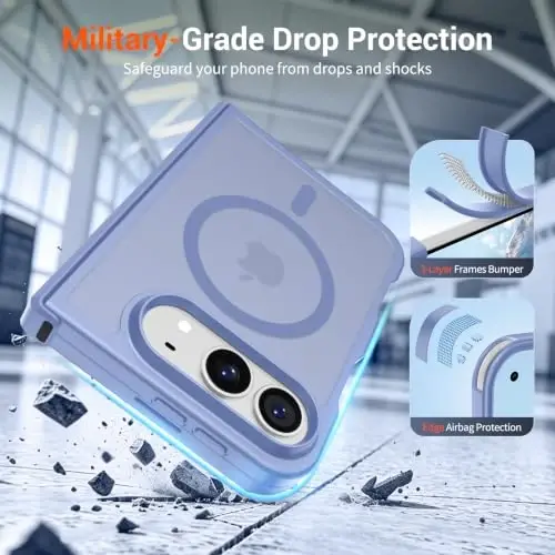 SUPFINE Magnetic for iPhone Duo Case Blue Purple with Full Hinge Potection | With Screen Protector, Translucent Matte, Compatible with MagSafe, Military Grade Drop Proof, Rugged Shockproof Protective - 5