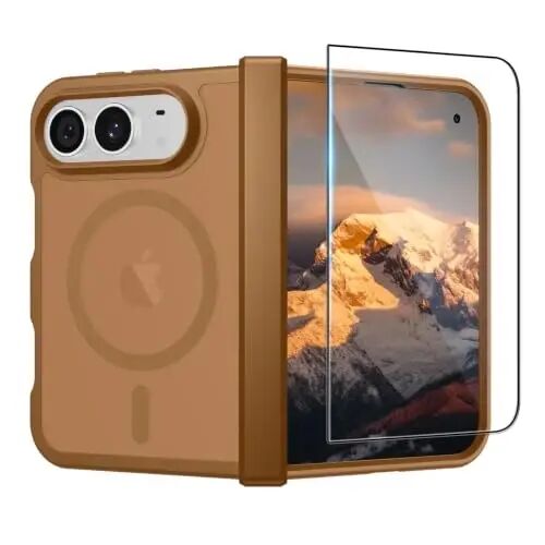 SUPFINE Magnetic for iPhone Duo Case Brown with Full Hinge Potection | With Screen Protector, Translucent Matte, Compatible with MagSafe, Military Grade Drop Proof, Rugged Shockproof Protective - SUPFINE