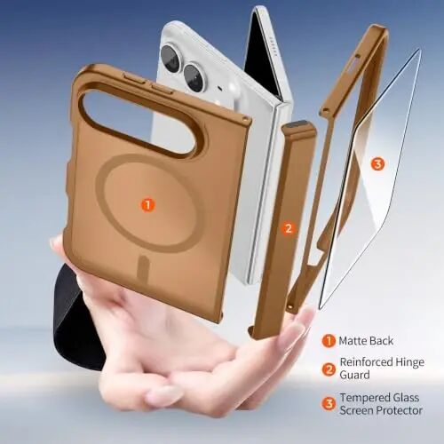 SUPFINE Magnetic for iPhone Duo Case Brown with Full Hinge Potection | With Screen Protector, Translucent Matte, Compatible with MagSafe, Military Grade Drop Proof, Rugged Shockproof Protective - 3