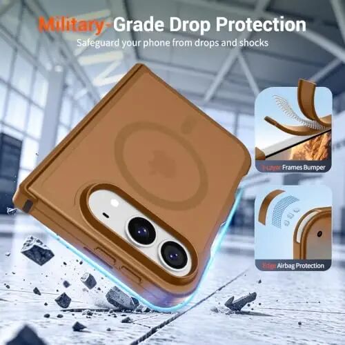 SUPFINE Magnetic for iPhone Duo Case Brown with Full Hinge Potection | With Screen Protector, Translucent Matte, Compatible with MagSafe, Military Grade Drop Proof, Rugged Shockproof Protective - 4
