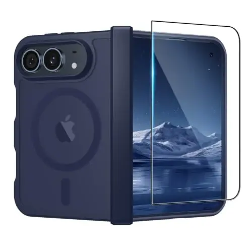 SUPFINE Magnetic for iPhone Duo Case Dark Blue with Full Hinge Potection | With Screen Protector, Translucent Matte, Compatible with MagSafe, Military Grade Drop Proof, Rugged Shockproof Protective - 1
