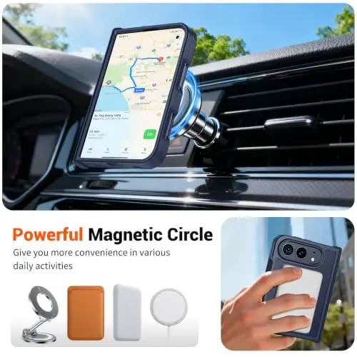 SUPFINE Magnetic for iPhone Duo Case Dark Blue with Full Hinge Potection | With Screen Protector, Translucent Matte, Compatible with MagSafe, Military Grade Drop Proof, Rugged Shockproof Protective - 3