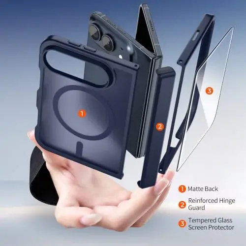 SUPFINE Magnetic for iPhone Duo Case Dark Blue with Full Hinge Potection | With Screen Protector, Translucent Matte, Compatible with MagSafe, Military Grade Drop Proof, Rugged Shockproof Protective - 4