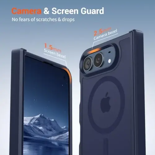 SUPFINE Magnetic for iPhone Duo Case Dark Blue with Full Hinge Potection | With Screen Protector, Translucent Matte, Compatible with MagSafe, Military Grade Drop Proof, Rugged Shockproof Protective - 6