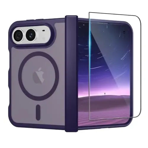 SUPFINE Magnetic for iPhone Duo Case Dark Purple with Full Hinge Potection | With Screen Protector, Translucent Matte, Compatible with MagSafe, Military Grade Drop Proof, Rugged Shockproof Protective - 1