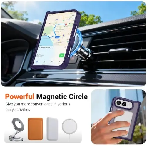 SUPFINE Magnetic for iPhone Duo Case Dark Purple with Full Hinge Potection | With Screen Protector, Translucent Matte, Compatible with MagSafe, Military Grade Drop Proof, Rugged Shockproof Protective - 3