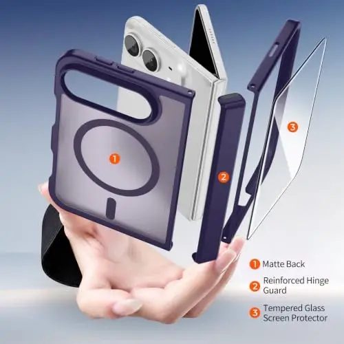 SUPFINE Magnetic for iPhone Duo Case Dark Purple with Full Hinge Potection | With Screen Protector, Translucent Matte, Compatible with MagSafe, Military Grade Drop Proof, Rugged Shockproof Protective - 4