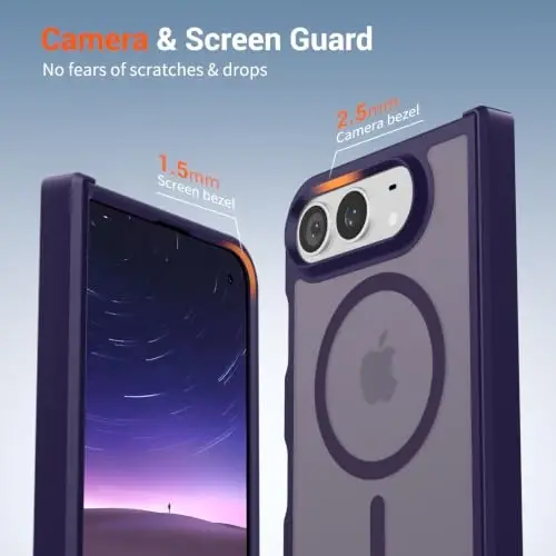 SUPFINE Magnetic for iPhone Duo Case Dark Purple with Full Hinge Potection | With Screen Protector, Translucent Matte, Compatible with MagSafe, Military Grade Drop Proof, Rugged Shockproof Protective - 6