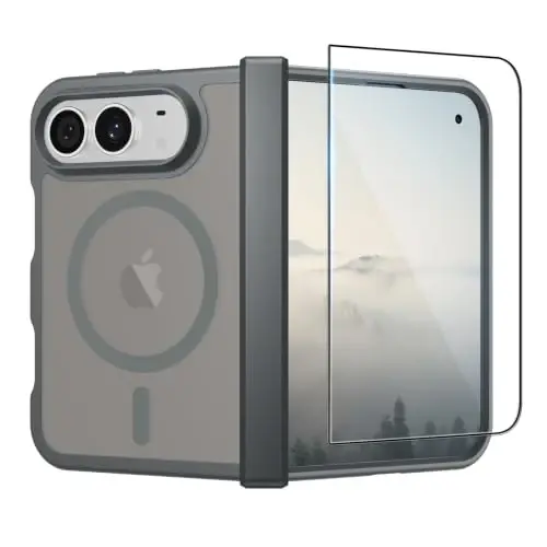SUPFINE Magnetic for iPhone Duo Case Gray with Full Hinge Potection | With Screen Protector, Translucent Matte, Compatible with MagSafe, Military Grade Drop Proof, Rugged Shockproof Protective - 1