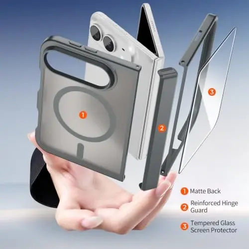 SUPFINE Magnetic for iPhone Duo Case Gray with Full Hinge Potection | With Screen Protector, Translucent Matte, Compatible with MagSafe, Military Grade Drop Proof, Rugged Shockproof Protective - 4