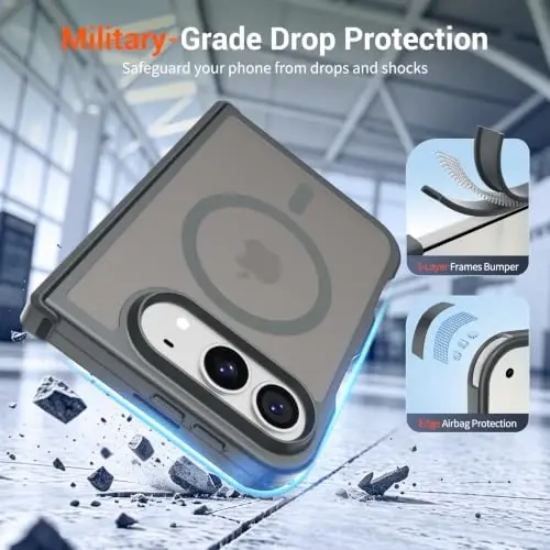 SUPFINE Magnetic for iPhone Duo Case Gray with Full Hinge Potection | With Screen Protector, Translucent Matte, Compatible with MagSafe, Military Grade Drop Proof, Rugged Shockproof Protective - 5