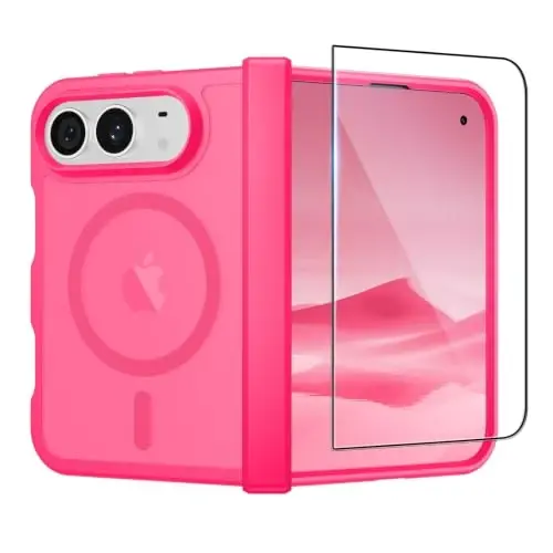 SUPFINE Magnetic for iPhone Duo Case Hot Pink with Full Hinge Potection | With Screen Protector, Translucent Matte, Compatible with MagSafe, Military Grade Drop Proof, Rugged Shockproof Protective - 1