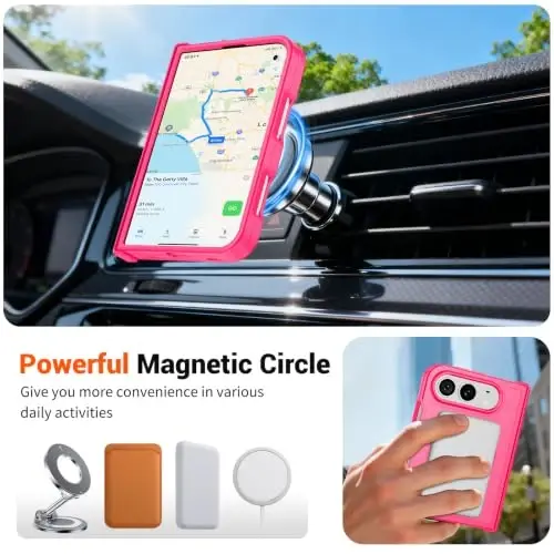 SUPFINE Magnetic for iPhone Duo Case Hot Pink with Full Hinge Potection | With Screen Protector, Translucent Matte, Compatible with MagSafe, Military Grade Drop Proof, Rugged Shockproof Protective - 3