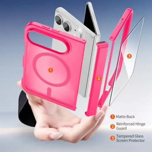 SUPFINE Magnetic for iPhone Duo Case Hot Pink with Full Hinge Potection | With Screen Protector, Translucent Matte, Compatible with MagSafe, Military Grade Drop Proof, Rugged Shockproof Protective - 4
