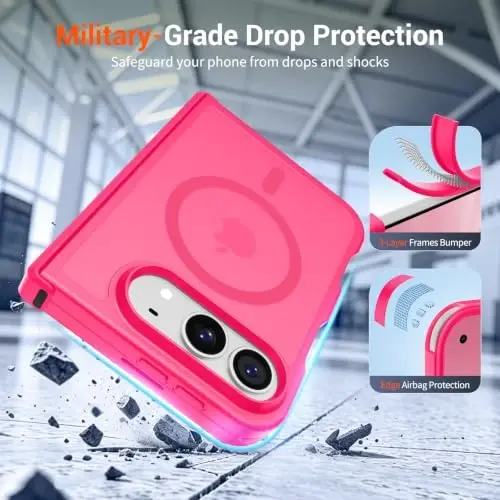 SUPFINE Magnetic for iPhone Duo Case Hot Pink with Full Hinge Potection | With Screen Protector, Translucent Matte, Compatible with MagSafe, Military Grade Drop Proof, Rugged Shockproof Protective - 5